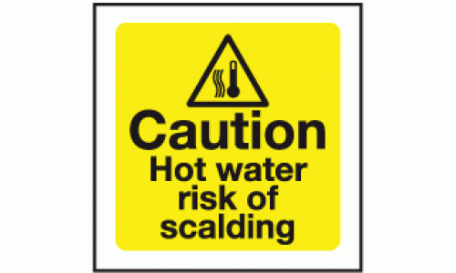 Caution hot water risk of scalding safety sign