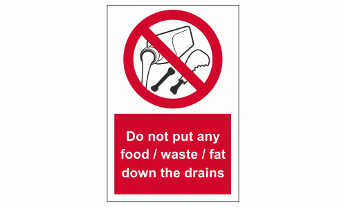 Do not put any food waste fat down the drains sign
