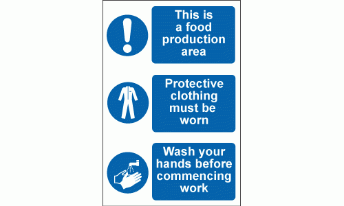 This Is A Food Production Area Protective Clothing Must Be Worn Wash Your Hands Before Commencing Work sign