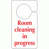 Room cleaning in progress hook on door sign