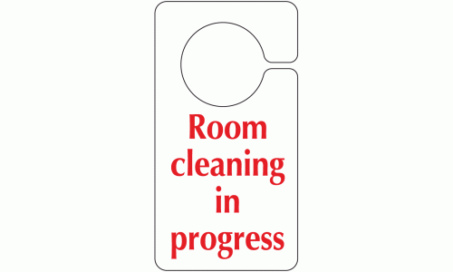 Room cleaning in progress hook on door sign