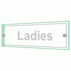 Ladies Toilet Sign - Clearview Printed onto 6mm Cast Acrylic With Green Edge, Comes Complete With X2 Stainless Steel Standoffs.