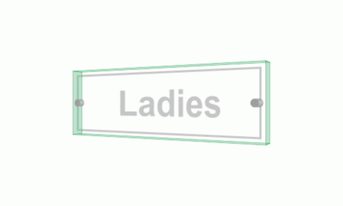 Ladies Toilet Sign - Clearview Printed onto 6mm Cast Acrylic With Green Edge, Comes Complete With X2 Stainless Steel Standoffs.