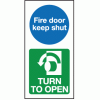 Fire door keep shut turn to open sign
