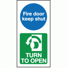 Fire door keep shut turn to open sign