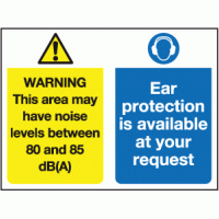 Warning this area may have noise levels between 80 and 85 dB(A) ear protection is available at your request