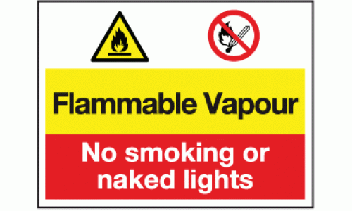 Flammable vapour no smoking or naked lights