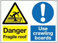 Danger fragile roof use crawling boar...