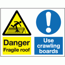 Danger fragile roof use crawling boards sign 