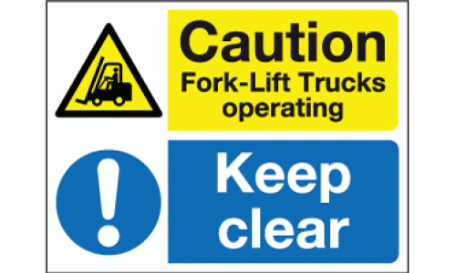 Caution fork-lift trucks operating keep clear sign