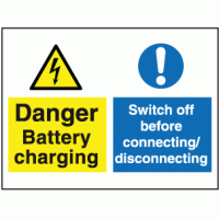 Danger battery charging swithch off before connecting disconnecting sign
