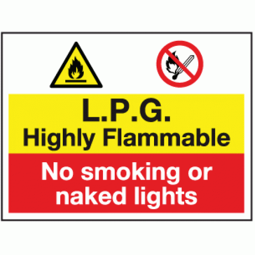 300mm x 175mm self adhesive highly flammable LPG sign NO SMOKING NAKED LIGHT1 x 