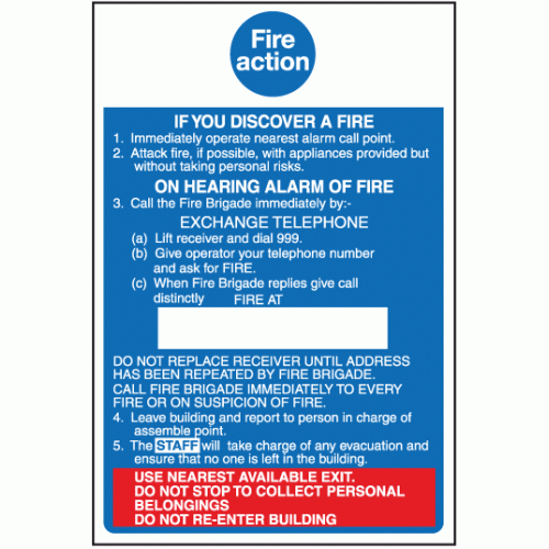 Fire Action If You Discover Sign 200 x 300mm Rigid  Signage Safety Signs 