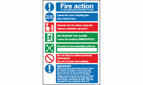 FIRE ACTION IF YOU DISCOVER A FIRE SIGN SELF ADHESIVE STICKER 150mm x 200mm 