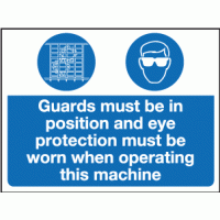 Guards must be in position and eye protection must be worn when operating this machine sign