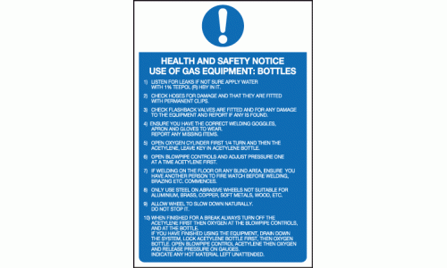 Health and safety notice use of gas equipment bottles