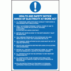 Health and safety notice annex of electricity at work act
