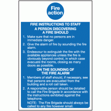 Fire action fire instructions to staff sign