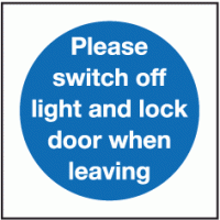 Please switch off light and lock door when leaving sign