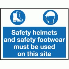 Safety helmets and safety footwear must be used on this site sign