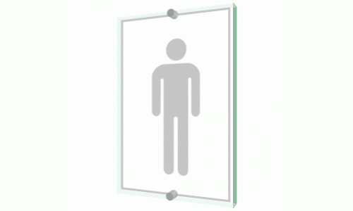 Male Toilet sign - Clearview Printed onto 6mm Cast Acrylic With Green Edge, Comes Complete With X2 Stainless Steel Standoffs.