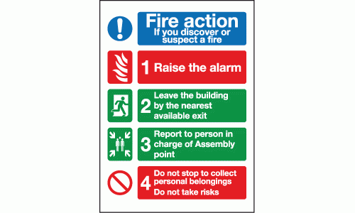 Fire action if you discover or suspect a fire sign