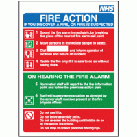 NHS Fire action if you discover a fire or fire is suspected sign