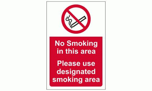No Smoking in this area. Please use designated smoking area sign