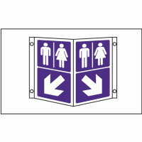 Male female toilets projecting sign 