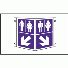 Male female toilets projecting sign 
