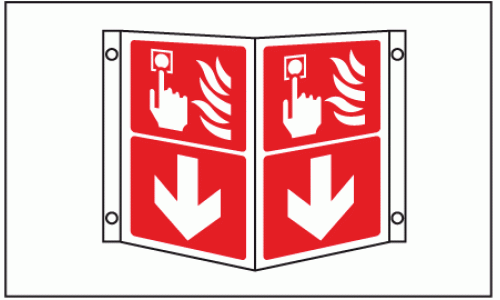 Fire alarm call point below projecting sign
