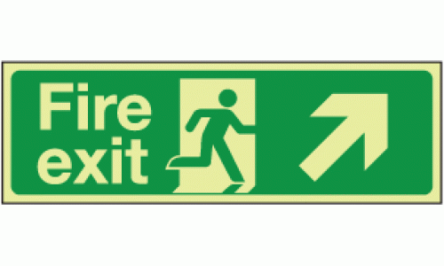 Photoluminescent Fire exit diagonal up right sign