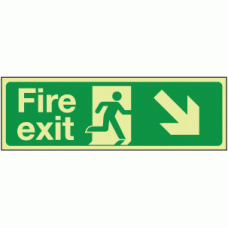 Photoluminescent Fire exit diagonal down right sign