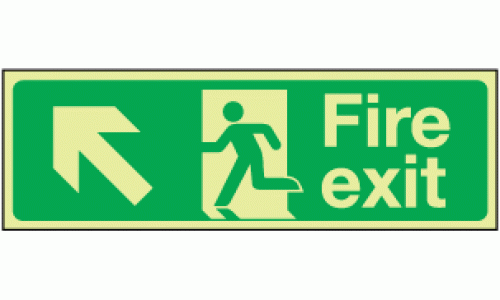 Photoluminescent Fire exit diagonal up left sign