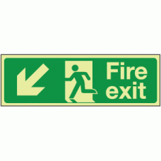 Photoluminescent Fire exit diagonal down left sign