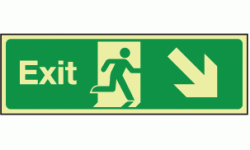 Photoluminescent Exit diagonal down right sign