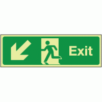 Photoluminescent Exit diagonal down left sign
