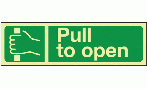 Photoluminescent Pull to open sign 