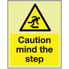 Photoluminescent Caution mind the step sign