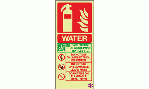 Photoluminescent Water extinguisher identification