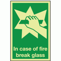 Photoluminescent In case of fire break glass sign