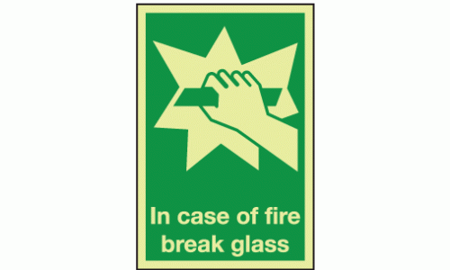 Photoluminescent In case of fire break glass sign