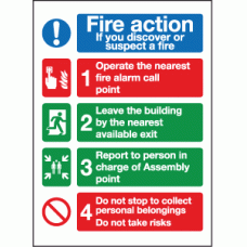 Fire action if you discover or suspect a fire sign