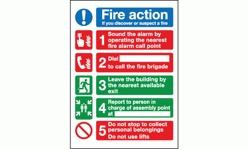 Fire action if you discover or suspect a fire sign 