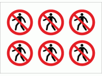 No Pedestrians Stickers 6 Up on a sheet