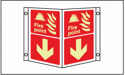 Photoluminescent Fire point below projecting sign