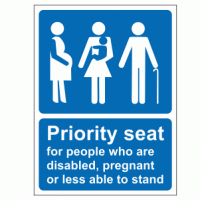 Priority seat for people who are disabled, pregnant or less able to stand sign 
