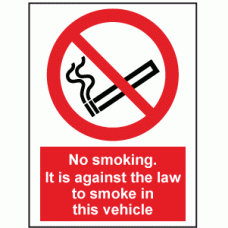No Smoking it is against the law to smoke in this vehicle sign