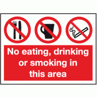 No eating drinking or smoking in this area sign