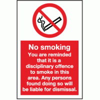 No Smoking Disciplinary offence sign